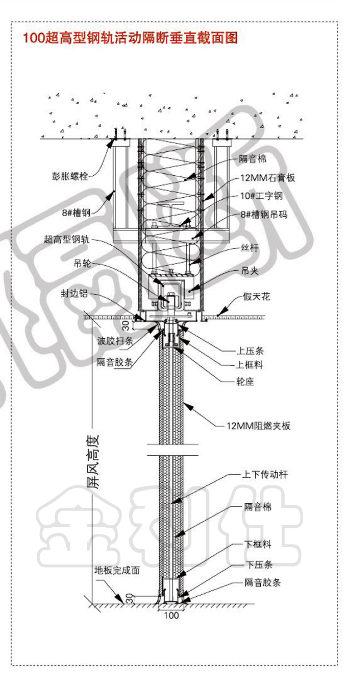 型超高铝轨活动隔断吊挂系统结构图